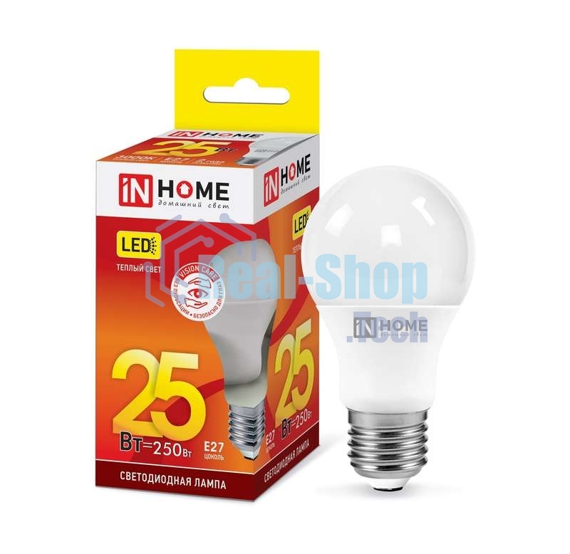 Лампа светодиодная IN HOME LED-A65-VC 25Вт 230В Е27 3000К 2250Лм 4690612024066