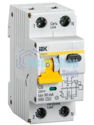 Выключатель автоматический дифференциального тока 2п (1P+N) C 6А 30мА тип A 6кА АВДТ-32 ИЭК MAD22-5-006-C-30