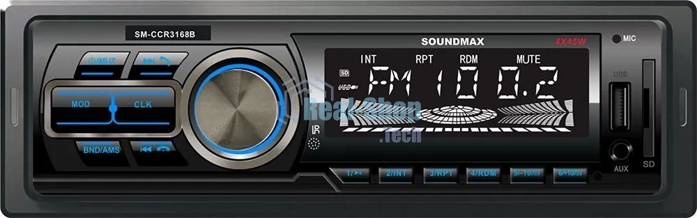 Автомагнитола Soundmax SM-CCR3168B, 1 DIN, Bluetooth, USB Type-A, AUX, пульт ДУ