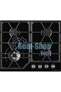 Газовая варочная панель Kuppersberg FG 62 B Газовая варочная поверхность, закаленное стекло, ширина 60 см, 4 газовые конфорки, WOK конфорка(3,8 кВт), автоподжиг, газ-контроль, чугунные решетки, черный