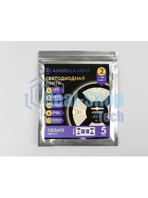Светодиодная лента Ambrella light GS3402 2835 240Led/ 20W m/ 24V IP20 4500K/ 5000*10*1.2mm (2 конт.)