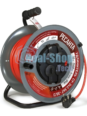 Удлинитель силовой Ресанта СУ-3х2,5КГ-30/3 (61/118/9) 2x1.0 кв.мм 4 розет. 40 м ПВС катушка серый