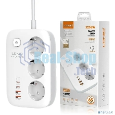 Сетевой удлинитель LDNIO SE3436/ 2м/ 3 розетки/ 3250W/ 4 USB: QC 4.0+PD 3.0+PPS/ GAN 65W/ белый