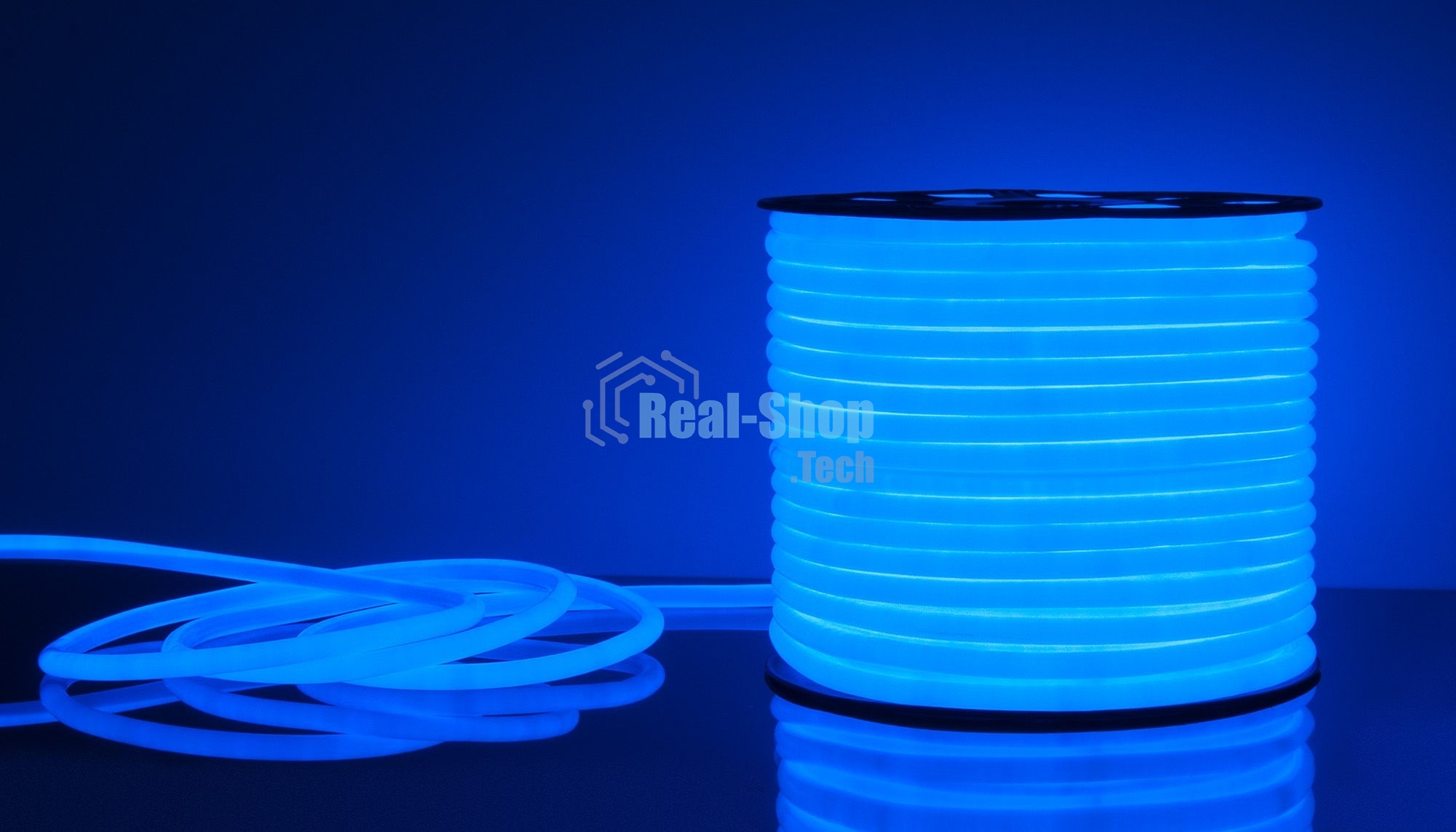Лента светодиодная LS003 220V / Гибкий неон 9.6W 144Led 2835 IP67 16mm круглый синий, 50 м