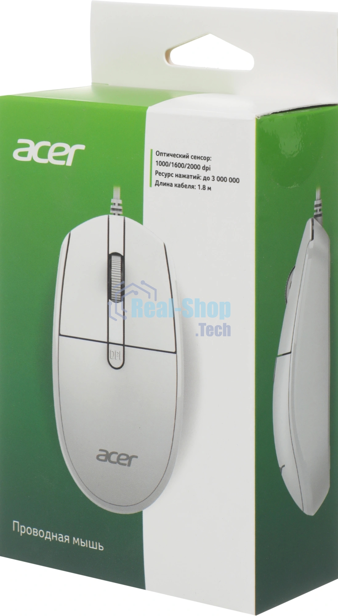 Мышь проводная Acer OMW401 белый, 2000 dpi, USB, кнопки - 4