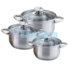 Набор посуды Kelli KL-4201 6 пред.(6 пред.: Кастрюля с жаропрочной стеклянной крышкой 2 л. Кастрюля с жаропрочной стеклянной крышкой 2.6 л. Кастрюля с жаропрочной стеклянной крышкой 3.6 л. Высококачественная нержавеющая сталь 18/10. 5-ти слойное капсульно