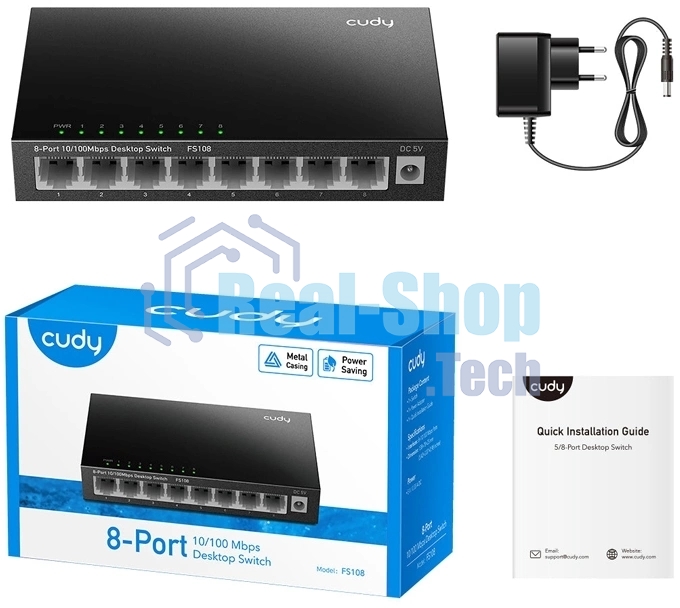 Коммутатор 8-Port 10/100 Mbps Desktop Switch, 8 10/100M RJ45 Ports, Loop Detection, Metal Case, Power Saving, Plug & Play