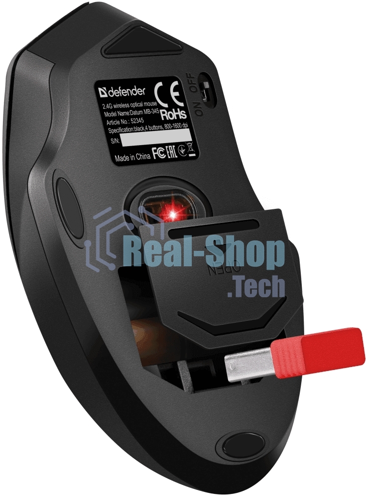 Мышь беспроводная Defender Datum MB-345 черный, 1600 dpi, радиоканал, USB, кнопки - 4