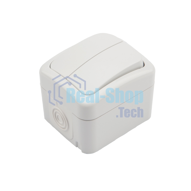 Выключатель двухклавишный Kranz Mini OG открытой установки, IP54 белый