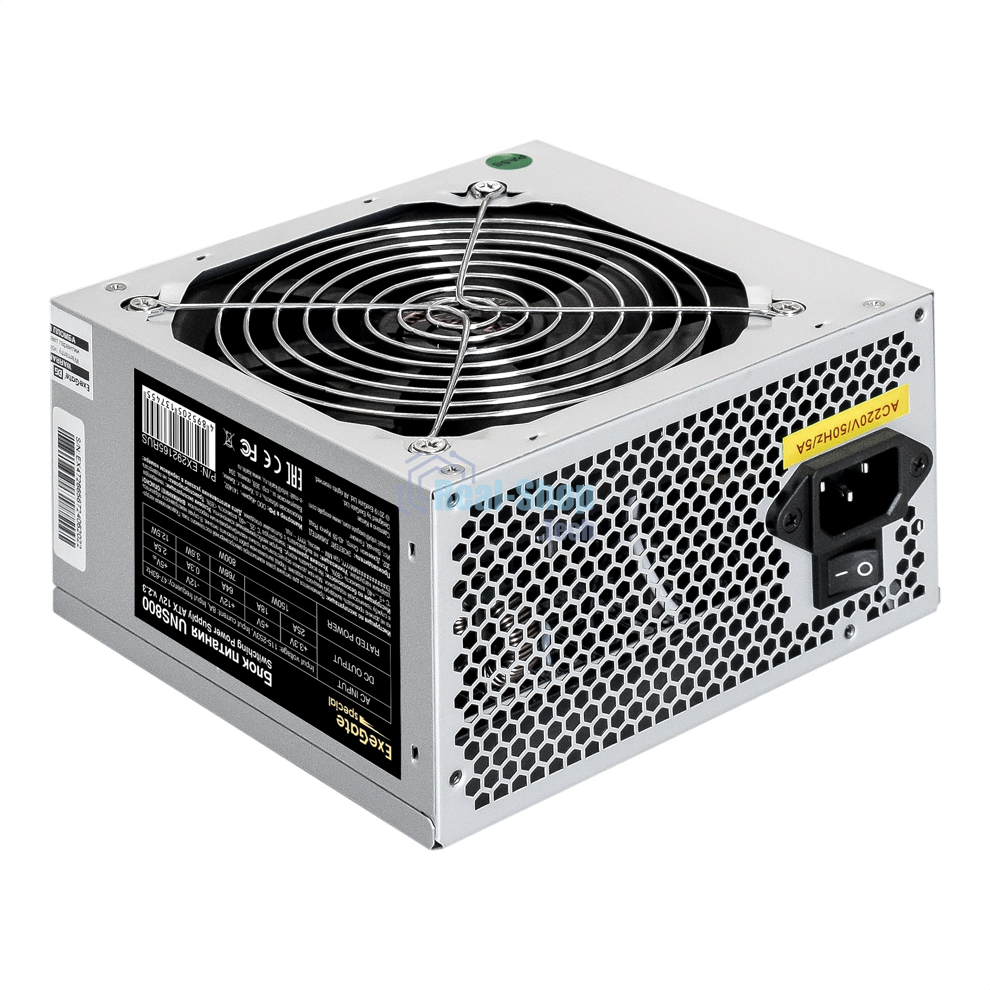 Блок питания ExeGate UNS800, 800W, (ATX, SC, 12cm fan, 24pin, 2x(4+4)pin, 2xPCI-E, 5xSATA, 3xIDE, кабель 220V 1,8м с защитой от выдергивания)