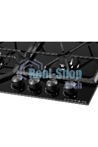Газовая варочная панель Kuppersberg FG 62 B Газовая варочная поверхность, закаленное стекло, ширина 60 см, 4 газовые конфорки, WOK конфорка(3,8 кВт), автоподжиг, газ-контроль, чугунные решетки, черный