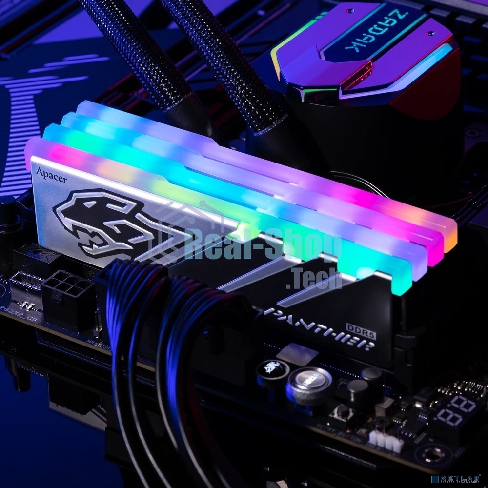 Оперативная память Apacer Panther RGB, DDR5, 16GB (1x16GB), 6000 MHz, CL40, с радиатором, черно-серый, RGB