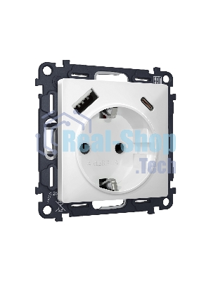Комплект механизма электрической розетки ALFA Белый матовый 2USB A+C 20W (быстрая зарядка) с/з QUANT (AP1300, VM160) MA130010