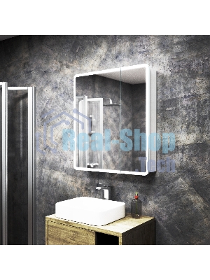 Зеркальный шкаф Bau Stil 70х80, LED подсветка, сенсор, плавное закрывание, оборачиваемый