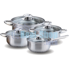 Набор посуды KELLI KL-4202 8 пред. (Ковшик 2л. Кастрюля 2 л. Кастрюля 2,6 л. Кастрюля 3,6 л. Высококачественная нерж. сталь 18/10. 5-ти слойное капсульное дно. Жаропрочные стекл. крышки.)