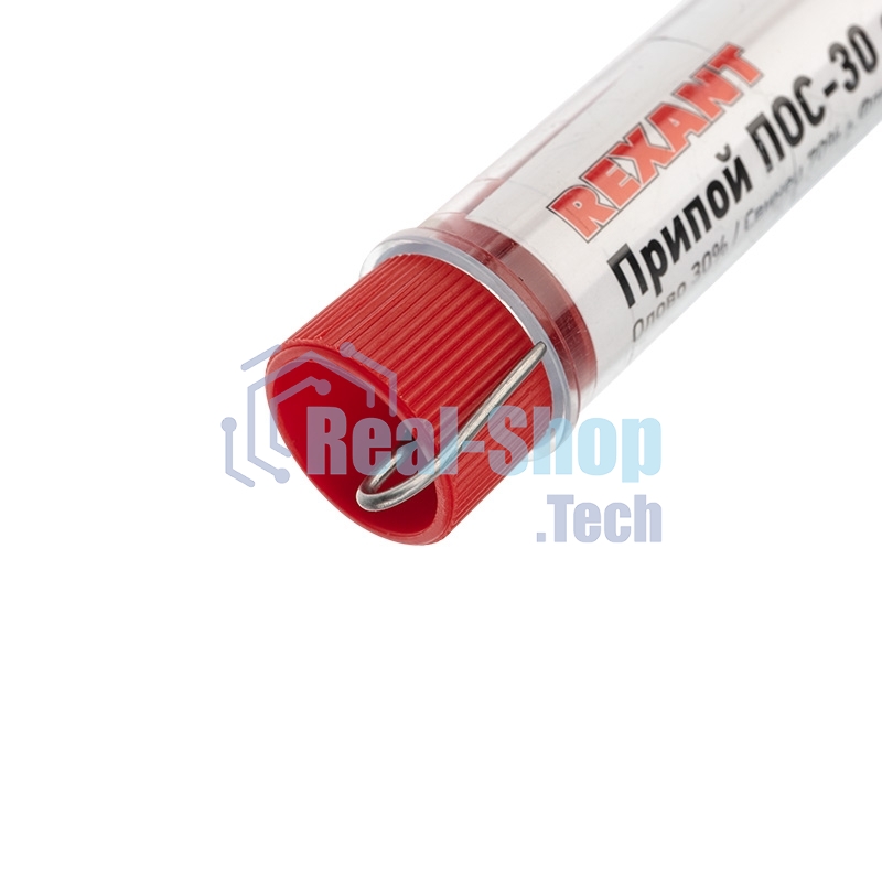 Припой с канифолью ПОС-30 Rexant, 10 г, Ø1.0 мм, (олово 30%, свинец 70%), колба