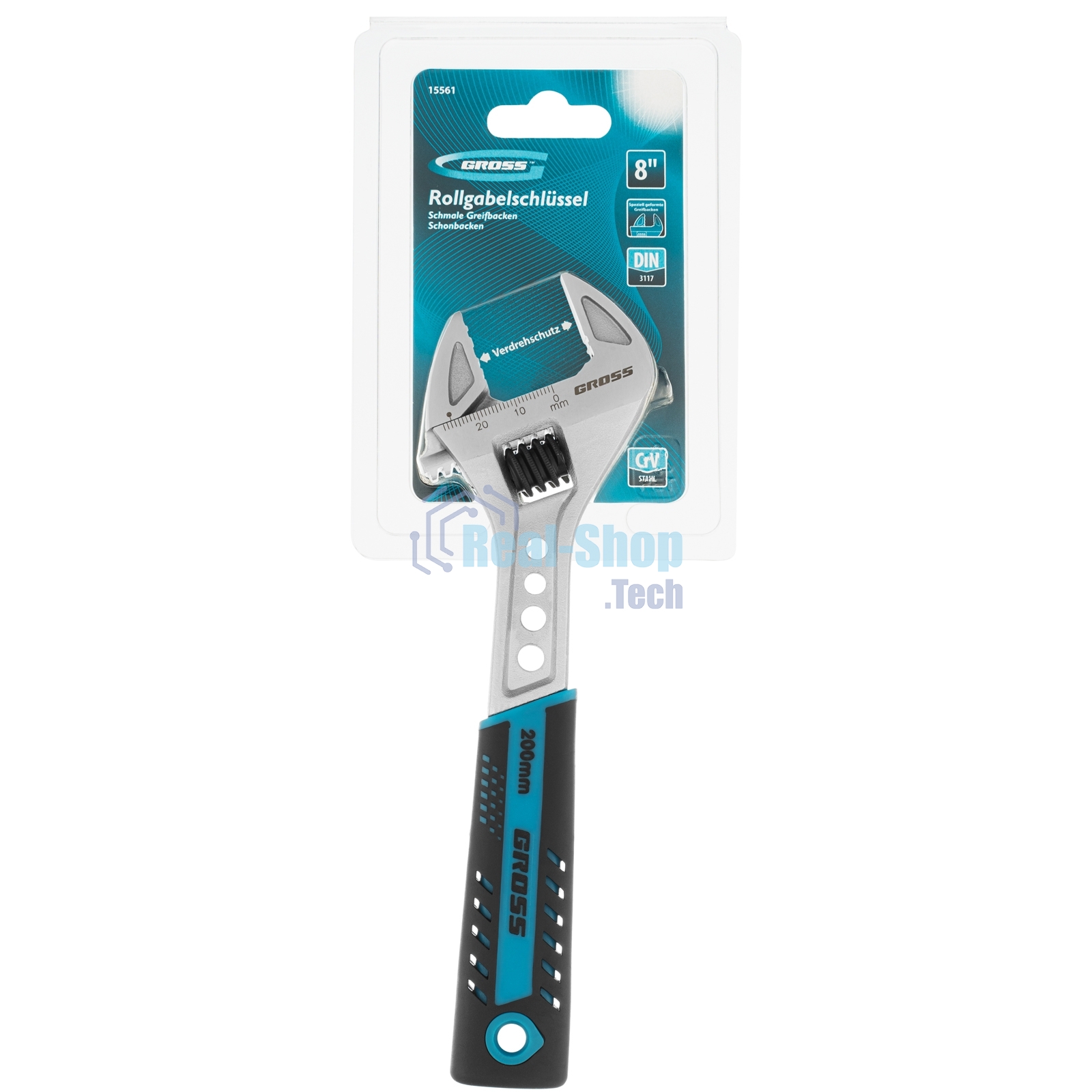 Ключ разводной Gross 15561 200 мм, CrV, двухкомпонентная ручка