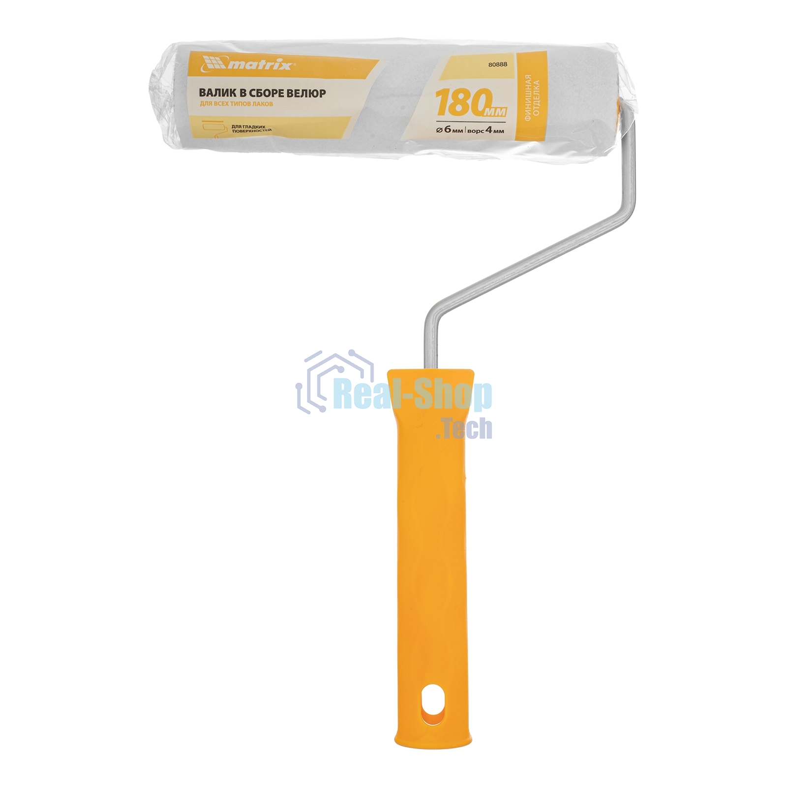 Валик в сборе Matrix велюр, 180 мм, ворс 4 мм, D 36 мм, D ручки 6 мм