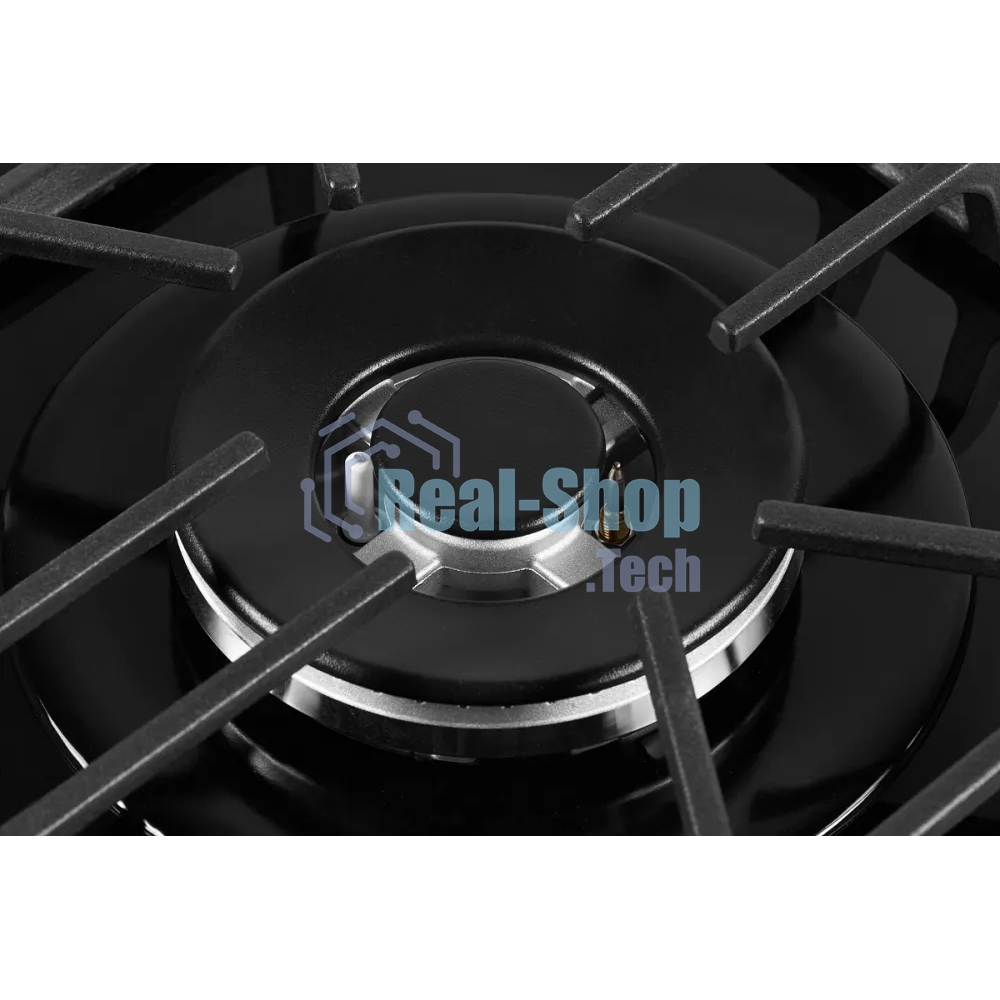 Газовая варочная панель Kuppersberg FG 62 B Газовая варочная поверхность, закаленное стекло, ширина 60 см, 4 газовые конфорки, WOK конфорка(3,8 кВт), автоподжиг, газ-контроль, чугунные решетки, черный