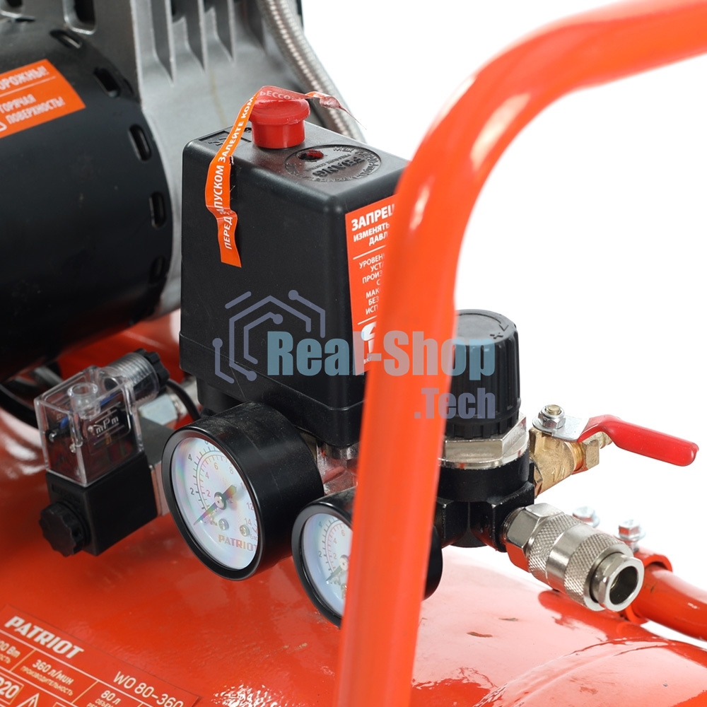 Компрессор Patriot поршневой безмасляный WO 80-360, 360 л/мин, 8 бар, 2200 Вт, 80 л, быстросъем и 