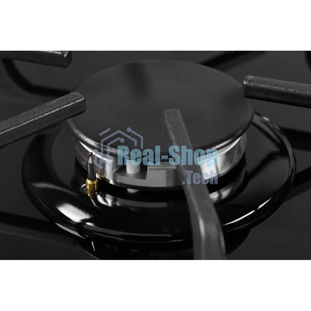 Газовая варочная панель Kuppersberg FG 62 B Газовая варочная поверхность, закаленное стекло, ширина 60 см, 4 газовые конфорки, WOK конфорка(3,8 кВт), автоподжиг, газ-контроль, чугунные решетки, черный