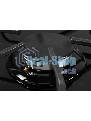 Газовая варочная панель Kuppersberg FG 62 B Газовая варочная поверхность, закаленное стекло, ширина 60 см, 4 газовые конфорки, WOK конфорка(3,8 кВт), автоподжиг, газ-контроль, чугунные решетки, черный