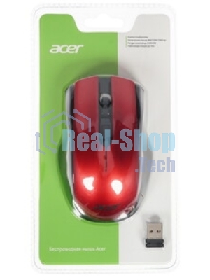 Мышь беспроводная Acer OMR032 черный/красный, 1600 dpi, радиоканал, USB, кнопки - 4