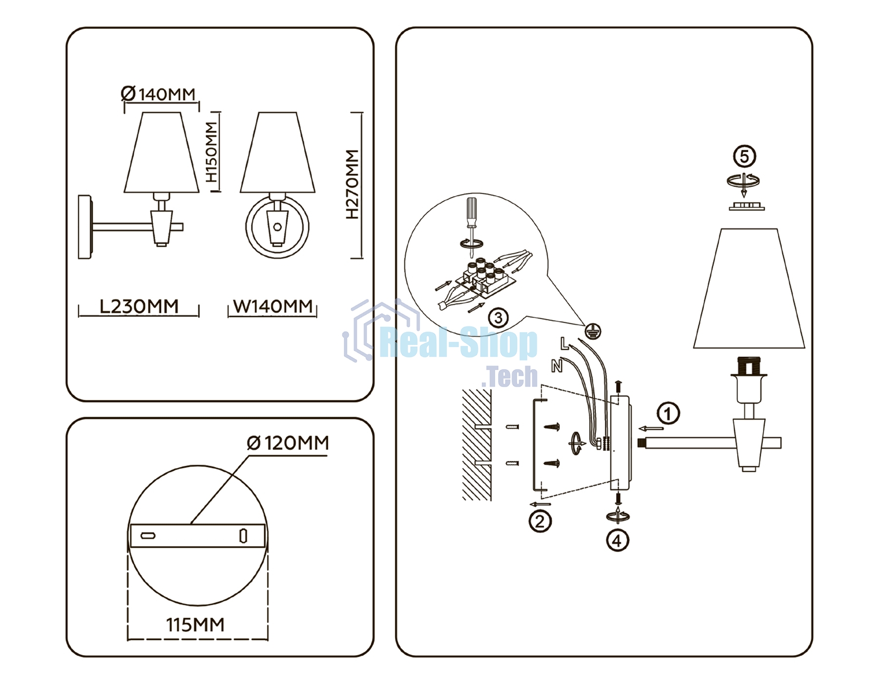 Настенный светильник Ambrella light LH75047 BS/WH латунь/белый E14 max 40W 230*140*270