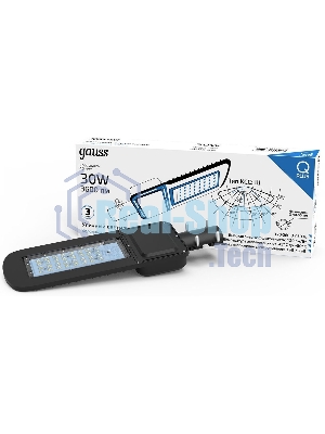 Светильник светодиодный Gauss Qpus 370х145х45 30Вт 5000К 3600лм IP65 110-260В уличный КСС 
