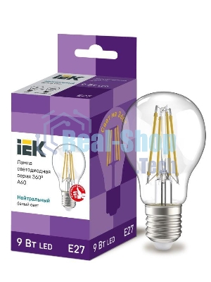 Лампа cветодиодная LED A60 шар прозр. Iek LLF-A60-9-230-40-E27-CL 9Вт 230В 4000К E27 серия 360°