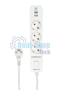 Сетевой фильтр Гарнизон EPS-3-CU2-W-2 2.0 Мультипорт 3 р, 10А, 1xType-C PD, 2 х USB QC, 2 м, ур.защиты 2+, белый, пак (21448)