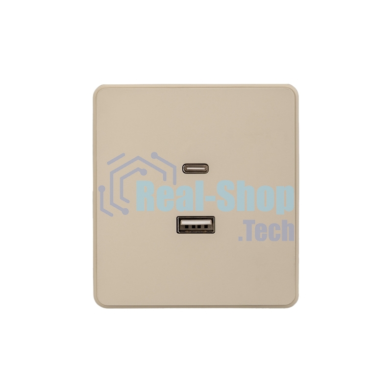 Розетка KRANZ ROUND USB-A+Type-C 3А с функцией быстрой зарядки шелк