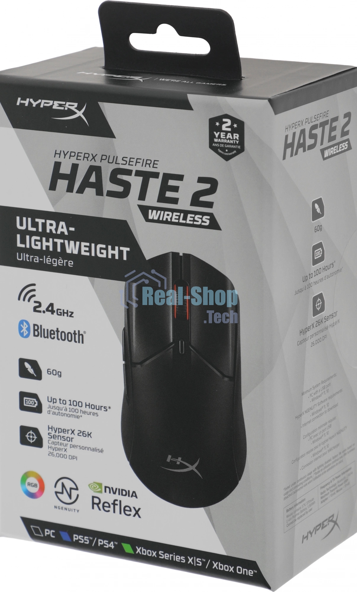 Мышь беспроводная HyperX Haste 2 черный, 26000 dpi, радиоканал, Bluetooth, USB, кнопки - 5