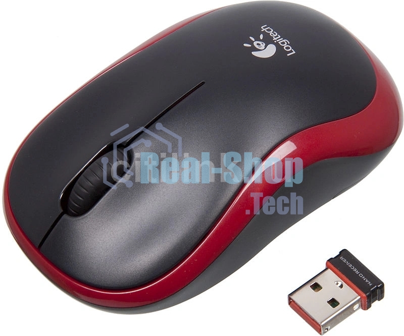 Мышь беспроводная Logitech M185, красный, 1000 dpi, радиоканал, USB, кнопки - 3