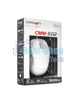 Мышь проводная Crown CMM-502 белый, 1000 dpi, USB, кнопки - 3