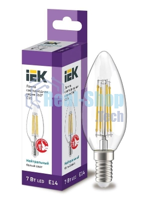 Лампа cветодиодная LED C35 IEK LLF-C35-7-230-40-E14-CL свеча прозр. 7Вт 230В 4000К E14 серия 360°