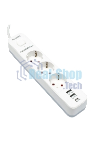 Сетевой фильтр Гарнизон EPS-3-CU2-W-2 2.0 Мультипорт 3 р, 10А, 1xType-C PD, 2 х USB QC, 2 м, ур.защиты 2+, белый, пак (21448)