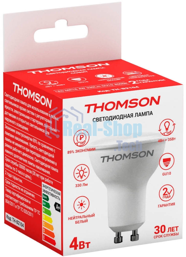 Лампа cветодиодная LED Thomson TH-B2104 GU10, рефлектор, 4Вт, 4000К, белый нейтральный, 1 шт.