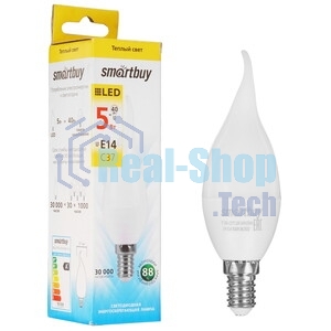 Светодиодная (LED) свеча Smartbuy SBL-C37Tip-05-30K-E14 на ветру матовая 05W/3000/E14