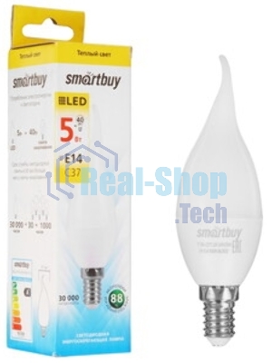 Светодиодная (LED) свеча Smartbuy SBL-C37Tip-05-30K-E14 на ветру матовая 05W/3000/E14