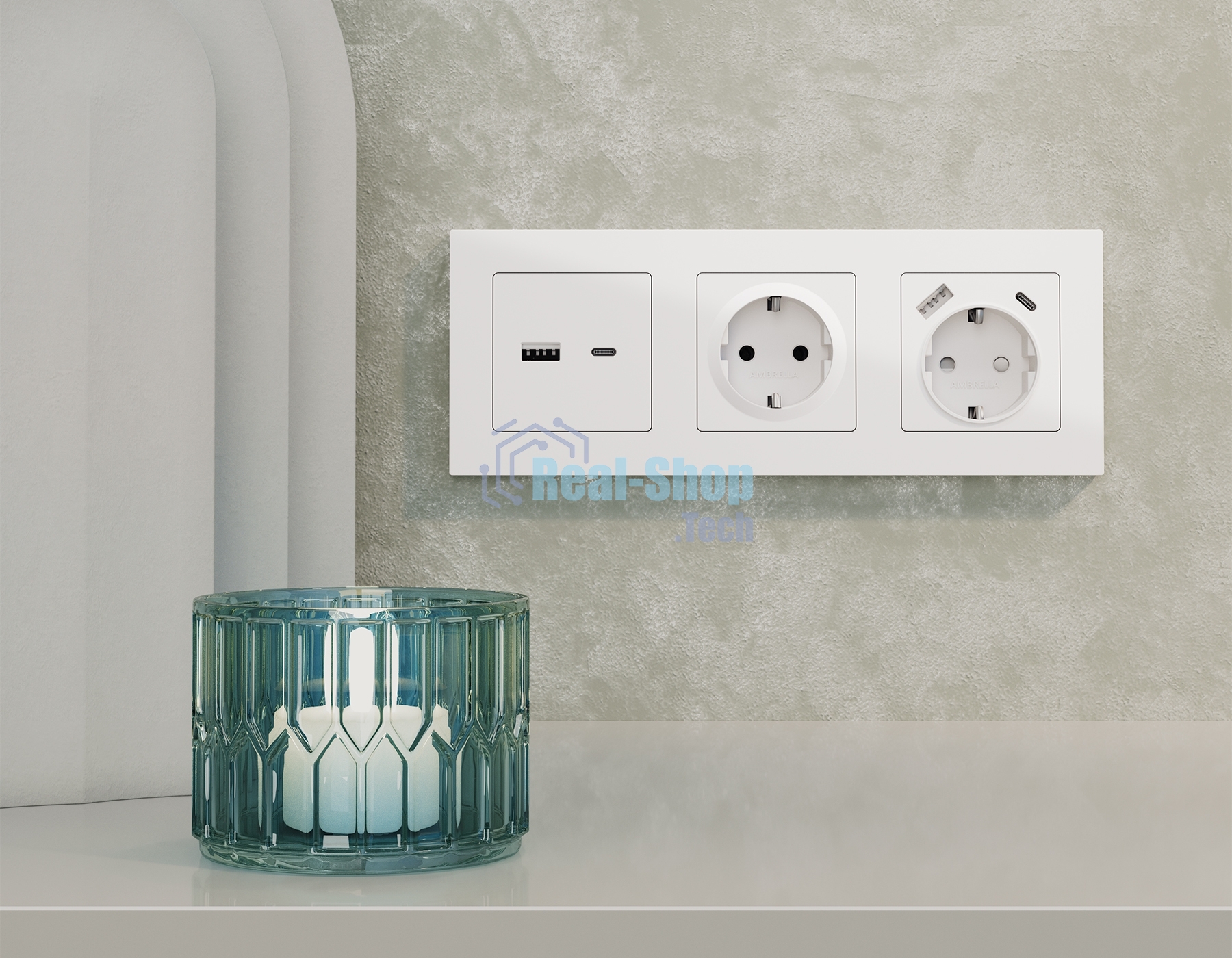 Комплект механизма электрической розетки ALFA Белый матовый 2USB A+C 20W (быстрая зарядка) с/з QUANT (AP1300, VM160) MA130010