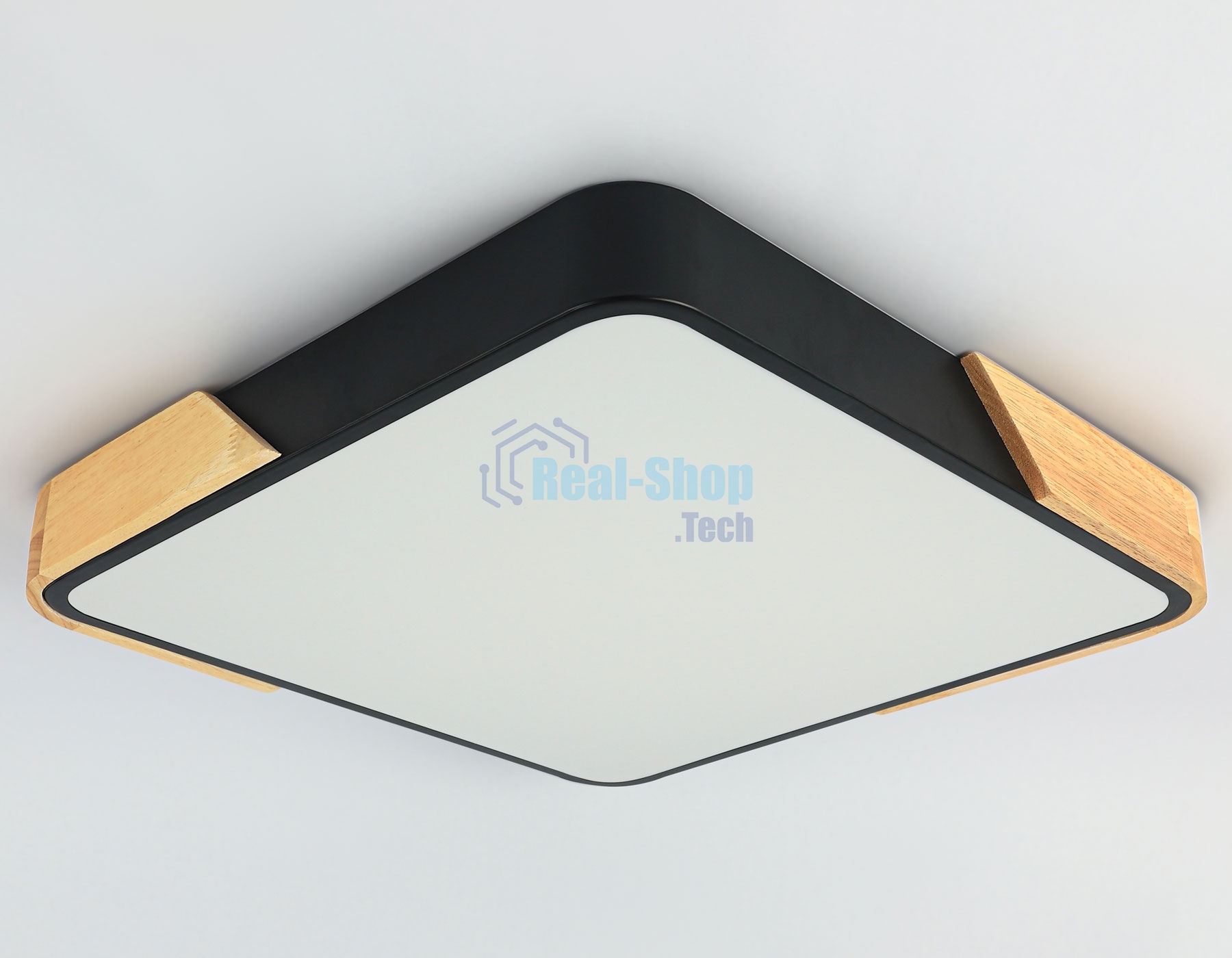Потолочный светодиодный светильник Ambrella light FZ1317 BK/LW черный/светлое дерево 45W 5000K 500*500*50 (без ПДУ)