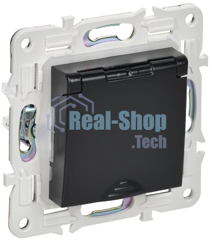 Розетка с/з с защитными шторками и крышкой 16А IP44 SK-R11Bl IEK SKANDY Черный