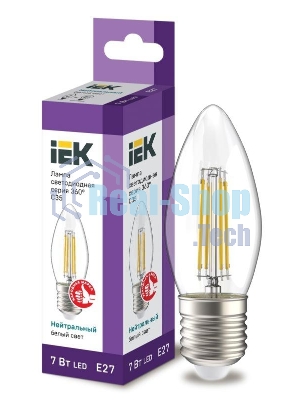 Лампа светодиодная IEK LLF-C35-7-230-40-E27-CL филаментная 360° 7Вт C35 свеча 4000К E27 230В прозр.