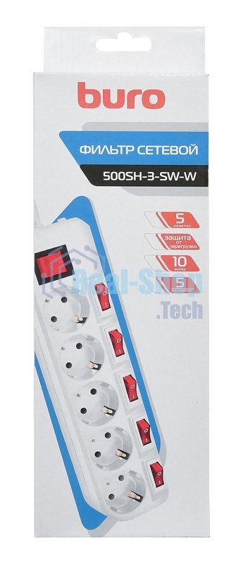 Сетевой фильтр Buro 500SH-3-SW-W 3 м (5 розеток) белый (коробка)