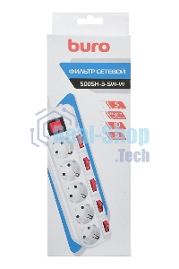 Сетевой фильтр Buro 500SH-3-SW-W 3 м (5 розеток) белый (коробка)