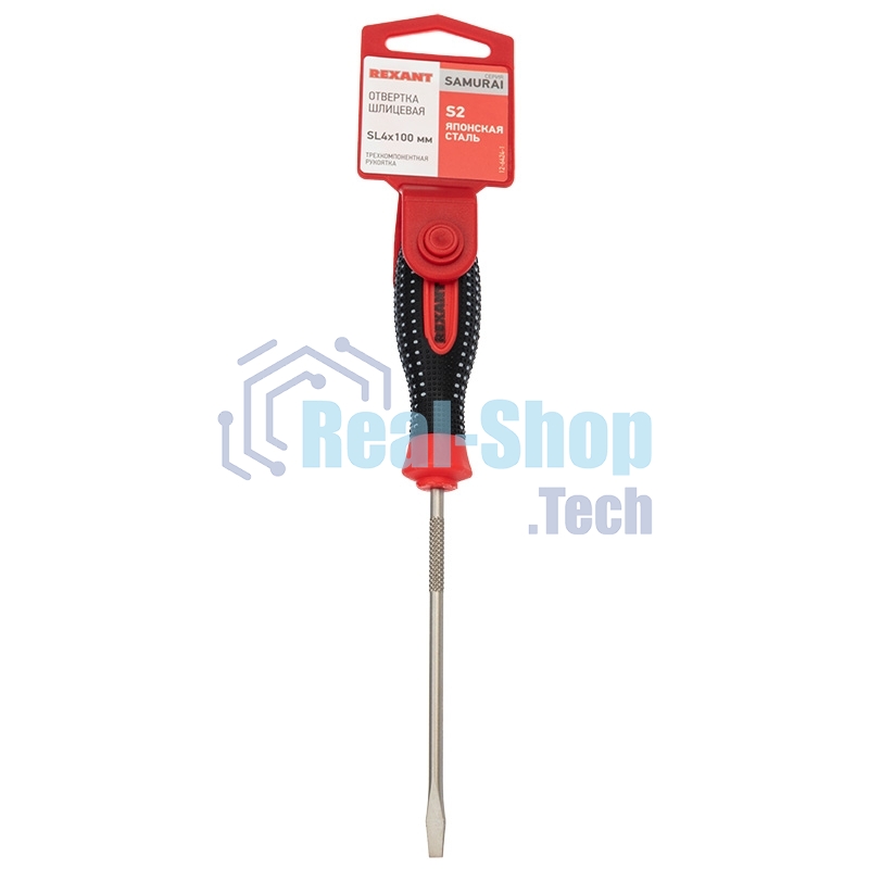 Отвертка шлицевая Rexant SL 4х100 мм, трехкомпонентная рукоятка, сталь S2