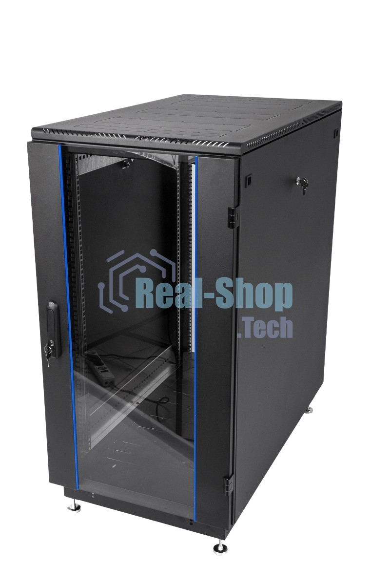 Шкаф коммутационный ЦМО ШТК-М-18.6.6-1ААА-9005 18U 600x600 мм пер. дв. стекл задн. дв. стал.лист 2 бок. пан. направл. под закл.гайки 270 кг черный