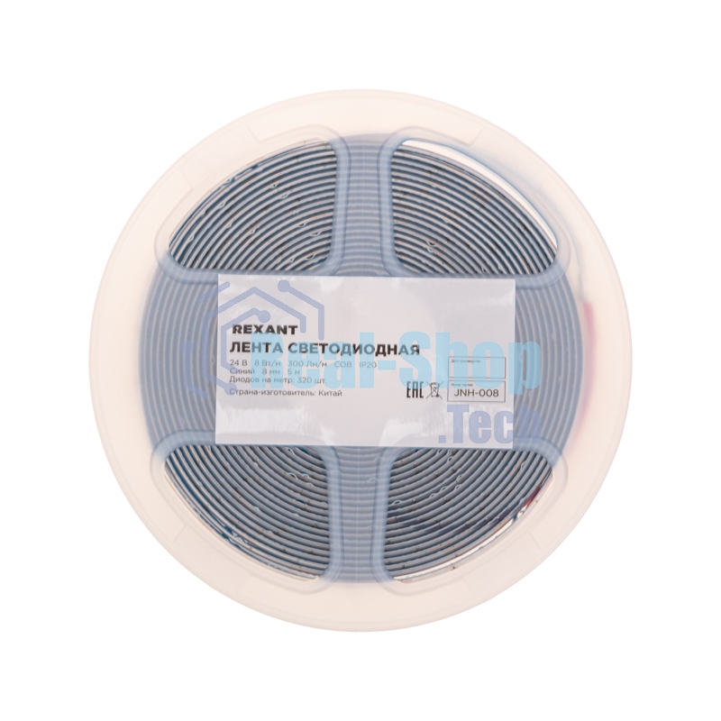 Лента светодиодная Rexant 24В, COB 8Вт/м, 320 LED/м, синий, 8мм, 5м, IP20