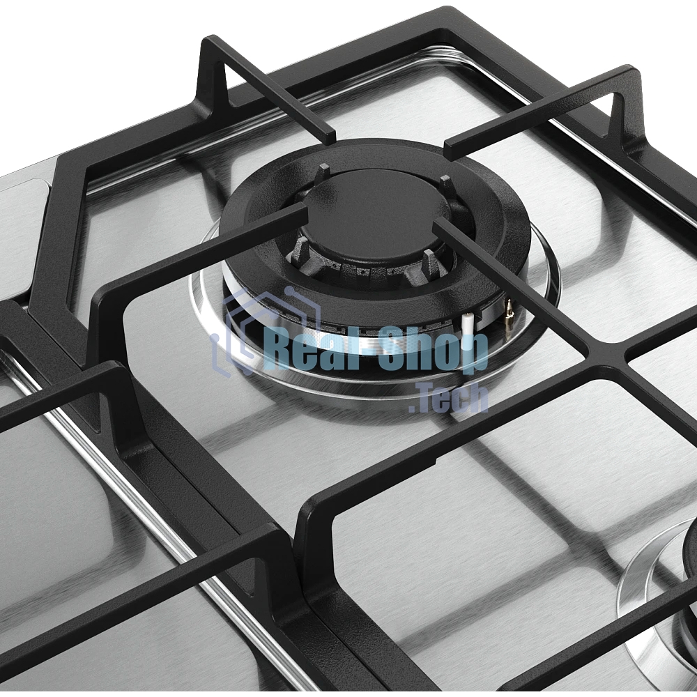 Варочная поверхность MONSHER MSG 63 Acier, газ, High-Tech, 58 см, автоматический электроподжиг, газ-контроль, форсунки под сжиженый газ, SABAF конфорки, чугунные решетки, нержавеющая сталь